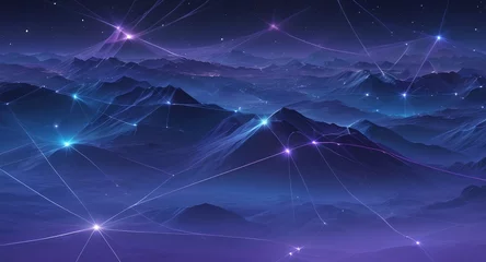 Rolgordijnen Starry Night Over Mystic Mountains © Sergey
