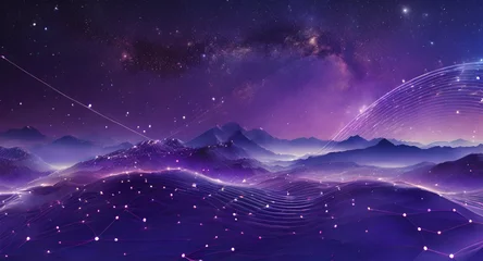 Foto op Plexiglas Starry Night Over Mystic Mountains © Sergey