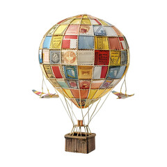 Colorful Hot Air Balloon With Stamps. Transparent PNG Background