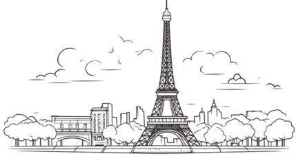 Fotobehang Vector Hand Drawn Drawing Brush of French Paris City © Prince