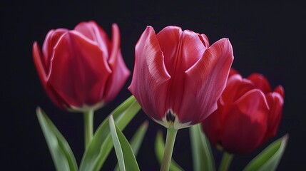Timelapse of red tulips blooming on black background, generative ai, generative ,ai