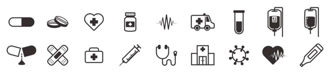 medicine and hospital icon pack healthy symbol