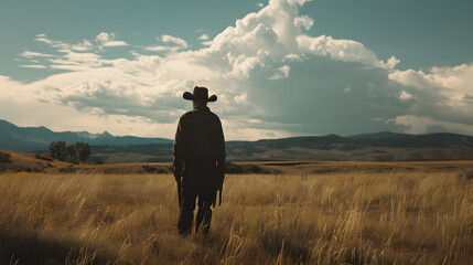 Cowboy is standing in USA - obrazy, fototapety, plakaty