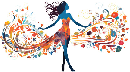 Vector illustration with dancing woman silhoeutte wi - obrazy, fototapety, plakaty