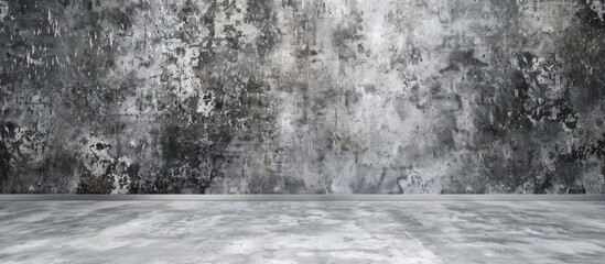 Grey cement wall room interior with empty space for product display and text on concrete backdrop.