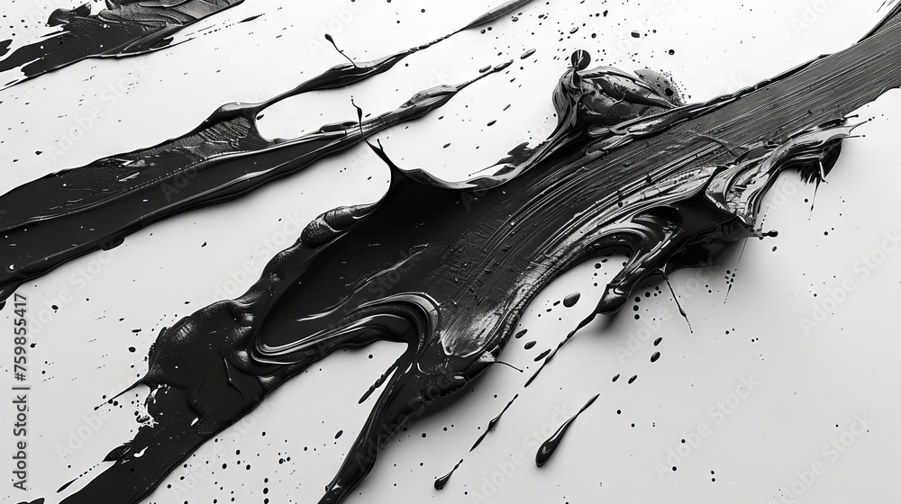 Poster a monochrome image with white lines and splashes on a black background, creating sharp contrasts and