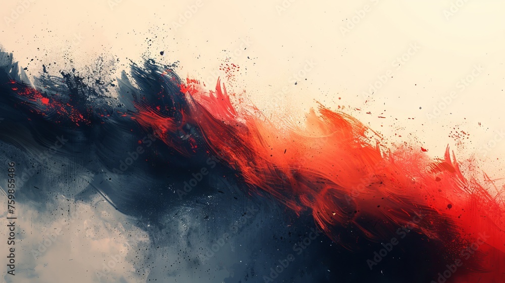 Poster dramatic red and white colors splashed across the surface, creating a sense of movement and passion