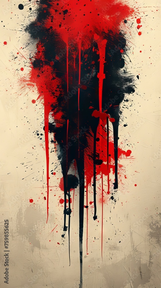 Poster dramatic red and white colors splashed across the surface, creating a sense of movement and passion