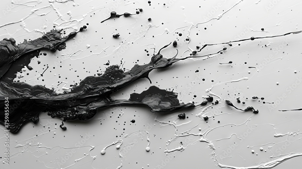 Poster a monochrome image with white lines and splashes on a black background, creating sharp contrasts and