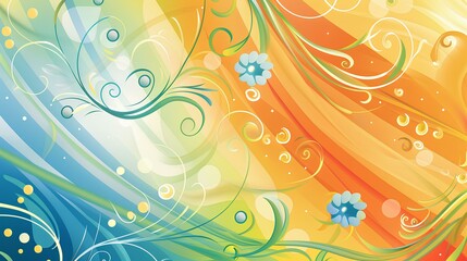Fototapeta na wymiar Abstract Floral Background with Flowers, Butterflies, and Swirls in Blue Vector Design