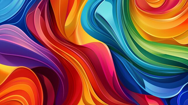 Vibrant Rainbow Swirls: Colorful abstract background with bright swirls and energetic bursts of orange, yellow, and rainbow hues
