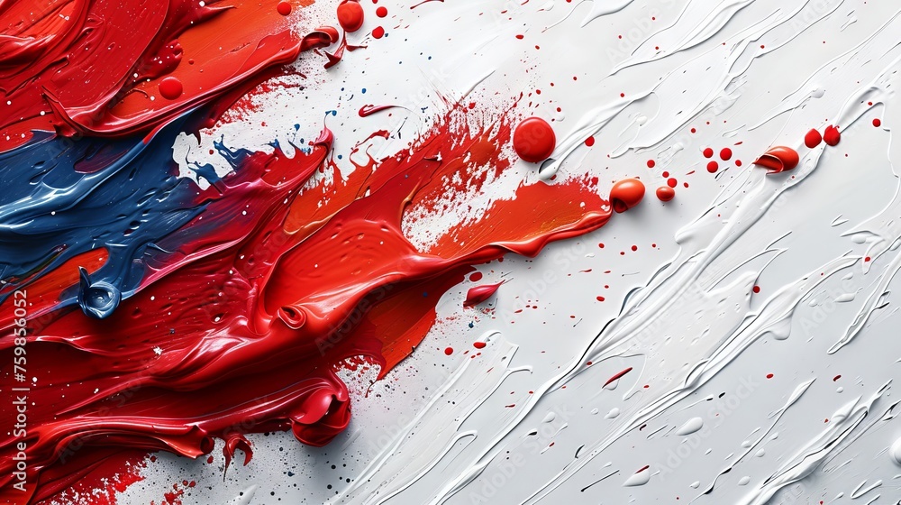 Poster dramatic red and white colors splashed across the surface, creating a sense of movement and passion