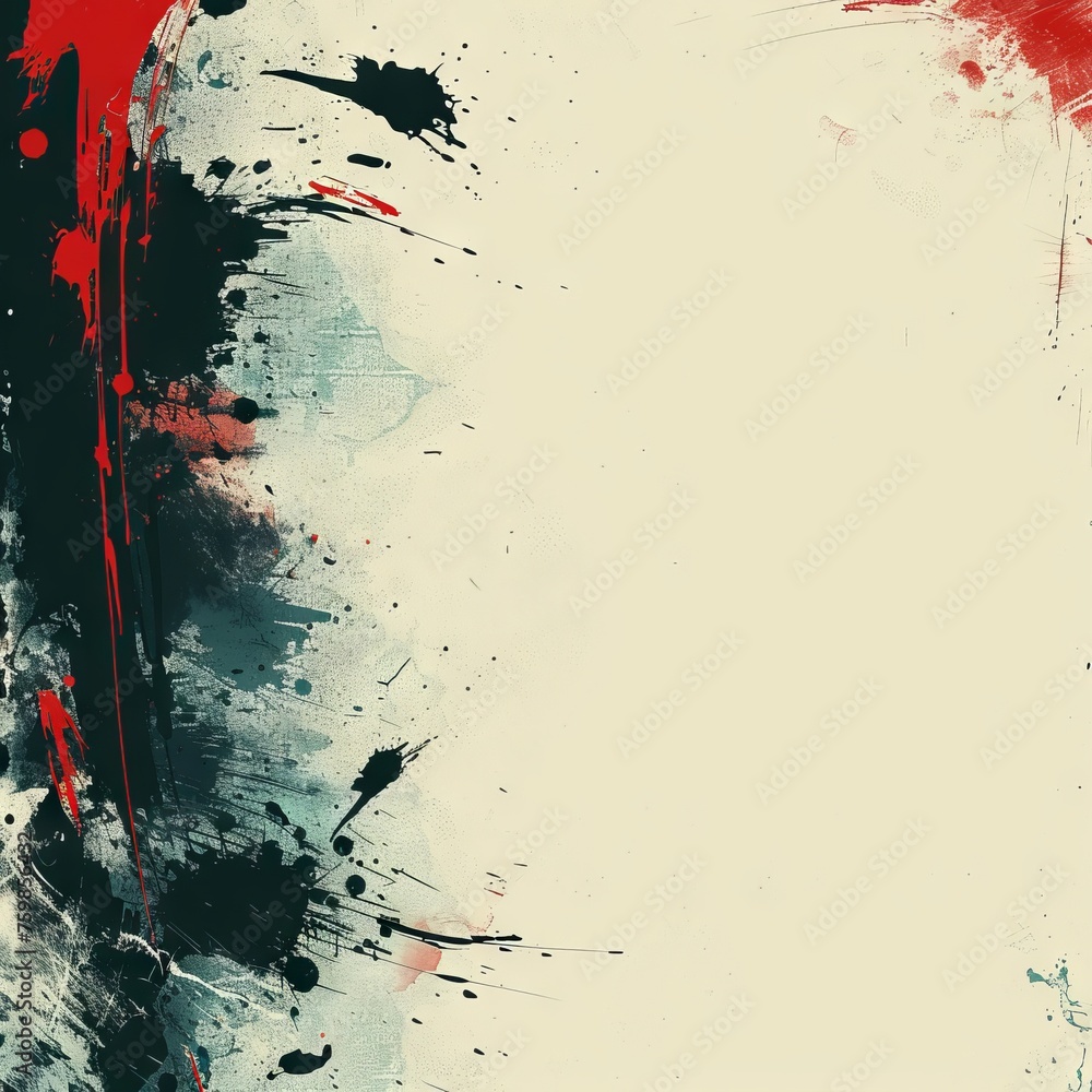 Poster dramatic red and white colors splashed across the surface, creating a sense of movement and passion