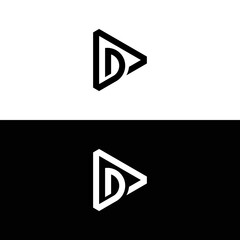 vector logo, abstract, geometric, play button, initial D play, suitable for technology companies, internet, computers, applications, etc., black and white.