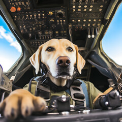 Labrador retriever als Jagdflugzeugpilot - obrazy, fototapety, plakaty