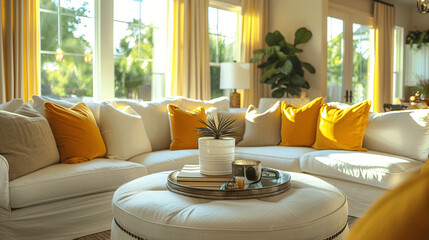 Sunny Living Room with Yellow Accents and Modern Decor