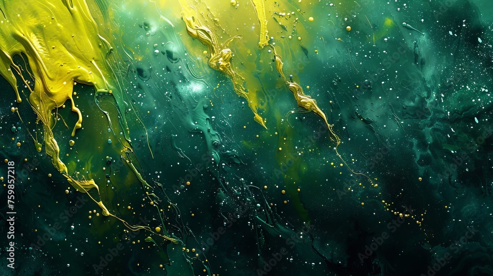 Poster texture background with splashes and stains in dark green tones. concept: about nature and ecology, 