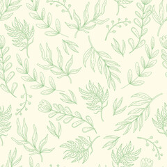 Seamless pattern abstract line art herbs vector illustration