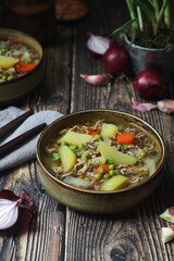 A bowl with traditional German dish - stew Eintopf	