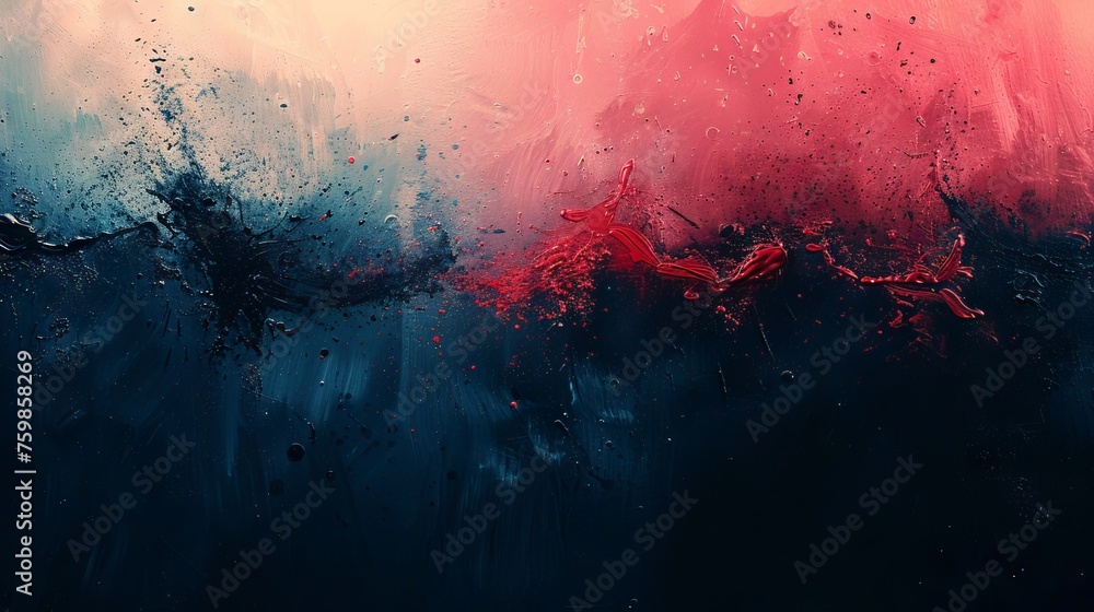 Poster an artistic abstraction with a color gradient from cool blue to warm red, simulating the meeting of 