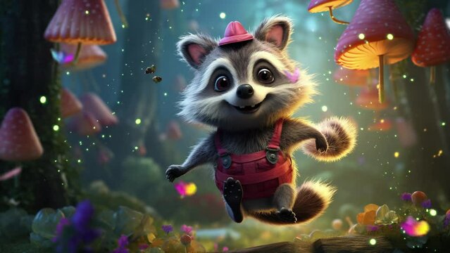 Cheerful Lemur Frolicking in the Forest  Seamless looping 4k time-lapse virtual video animation background. Generated AI
