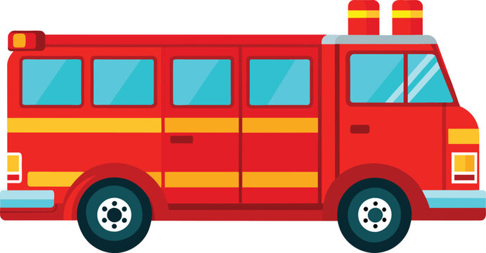 Red fire truck, clear flat vector illustration artwork 