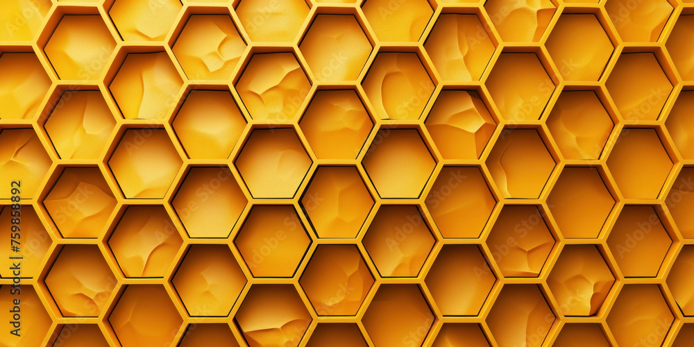 Poster abstract honeycomb background with various shapes and sizes of hexagons and cells in a geometric pat