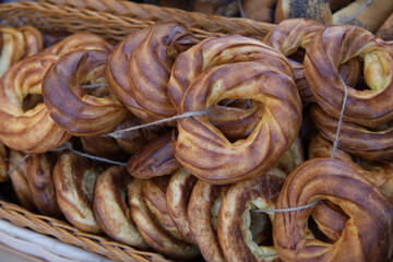 Set of custard bagels in the basket