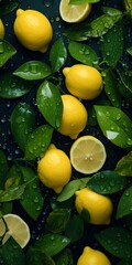 Lemons in the water, black background, wallpaper, water drops 