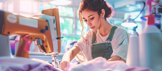 A woman is sewing clothes, female worker concept AI generated image