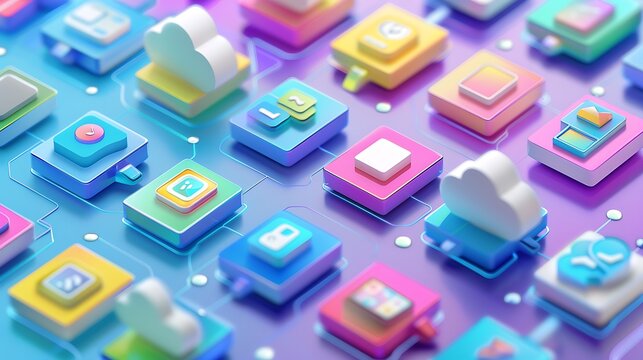 Software as a service cloud storage illustration website, application, social network, clouds icon , secured, storage, server, virtual, drive, connection, network, internet