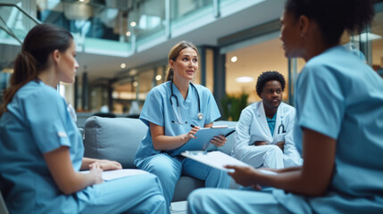 group of healthcare professionals are having a discussion