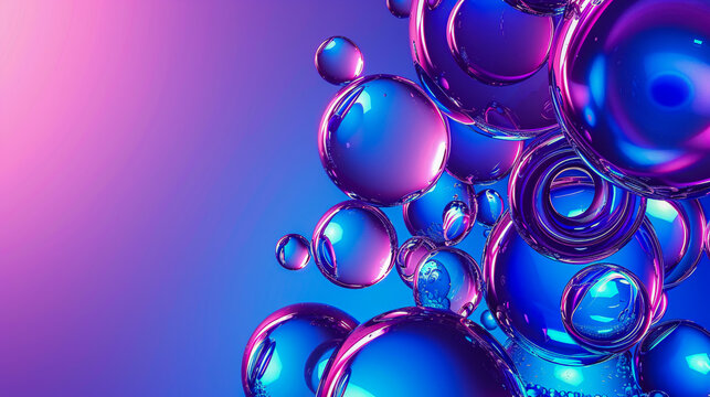 Colorful Soap Bubbles on Dark Background, Abstract Macro Texture of Fluid and Light