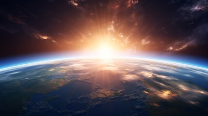 The earth from space and the rising sun - obrazy, fototapety, plakaty