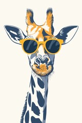 Stylish giraffe rocking sunglasses, summer beach vacations and charismatic character illustration