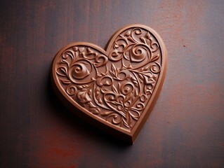 chocolate heart on a wooden background. tinting. selective focus