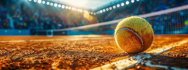 Competitive Tennis Match, Close-Up of Ball on Court, Sportsmanship and Athletic Precision - obrazy, fototapety, plakaty