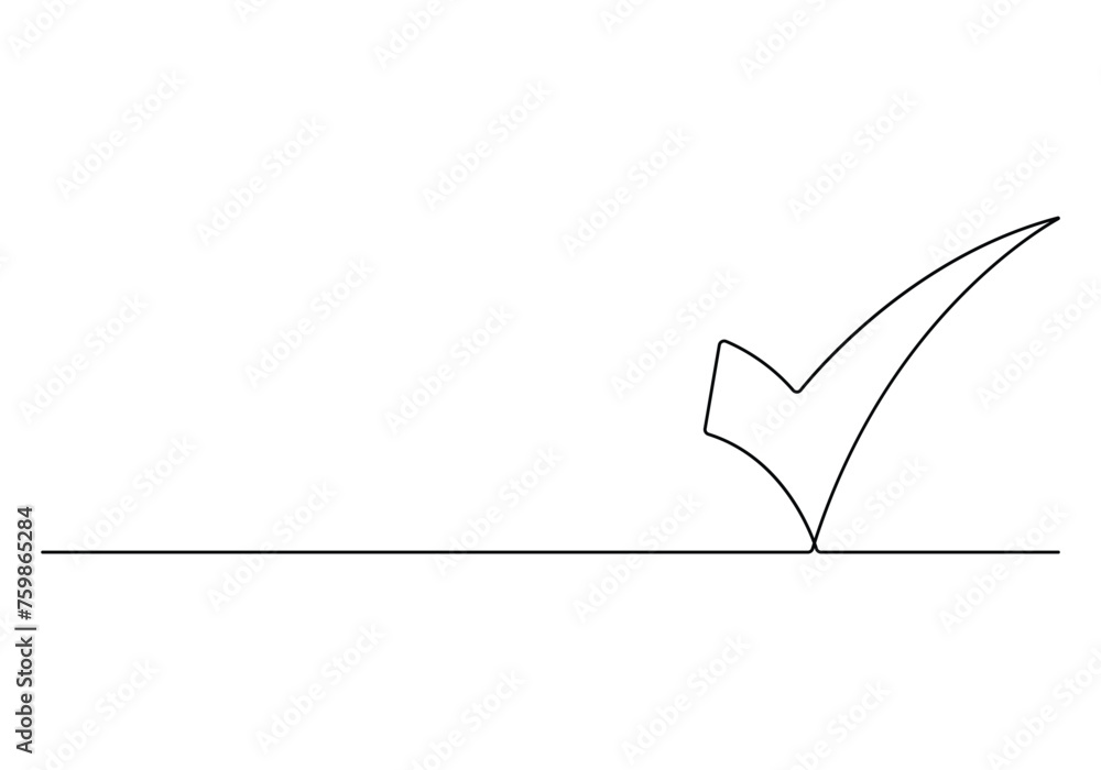 Poster check mark continuous one line drawing vector illustration.