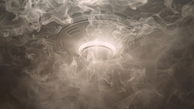 Fire detector engulfs in a haze of smoke signaling potential danger