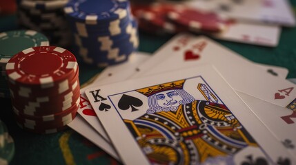 Table Covered With Cards and Poker Chips