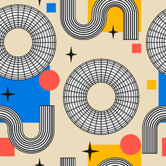 Seamless pattern with abstract geometric shapes and forms. Vector flat background in brutalism concept