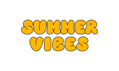 Summer vibes lettering quote. Cute outline phrase in retro groovy style. Vector illustration on isolated background