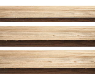 Wooden surface at low angle on transparent background