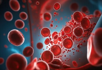 Many red blood cells in blood vessel flow. Ai generation