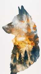 Double Exposure Art of Akita Silhouette and Nature Park Gen AI