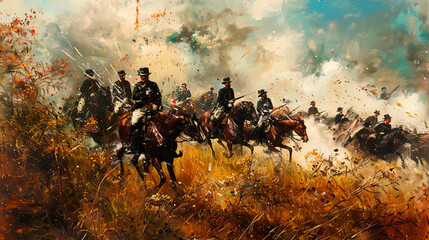 Painting of soldiers going into battle during the American Civil War