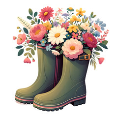 Blossoms Boots Watercolor Clipart PNG Ai Generated