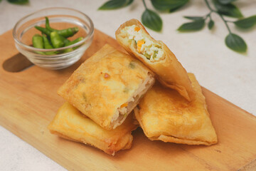 Martabak Tahu , Indonesian traditional food made from tofu and mix with vegetables and eggs. 