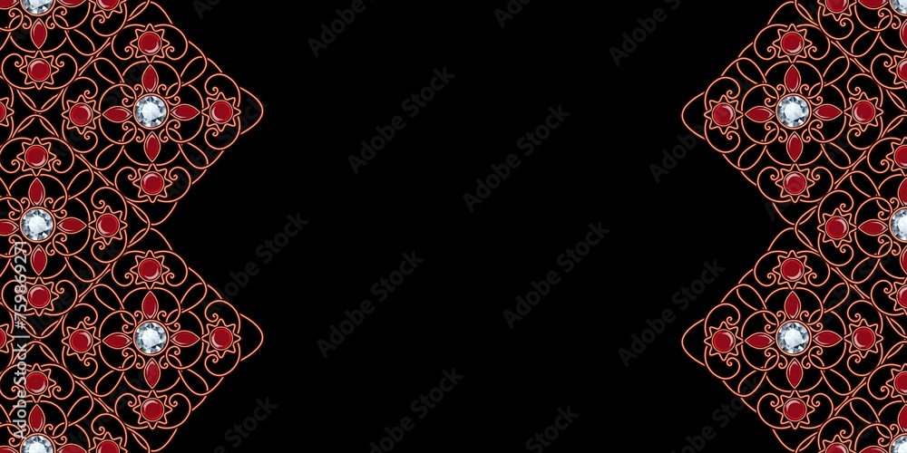 Poster fractal image in an oval frame with flowers on a dark background..template with place for inserting 
