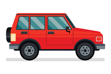 Red suv, clear flat vector, side view,  illustration artwork